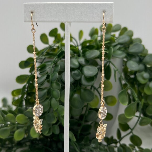 Lilly Pulitzer Gold Tone Puffer Fish Earrings with Rhinestones - Picture 2 of 5